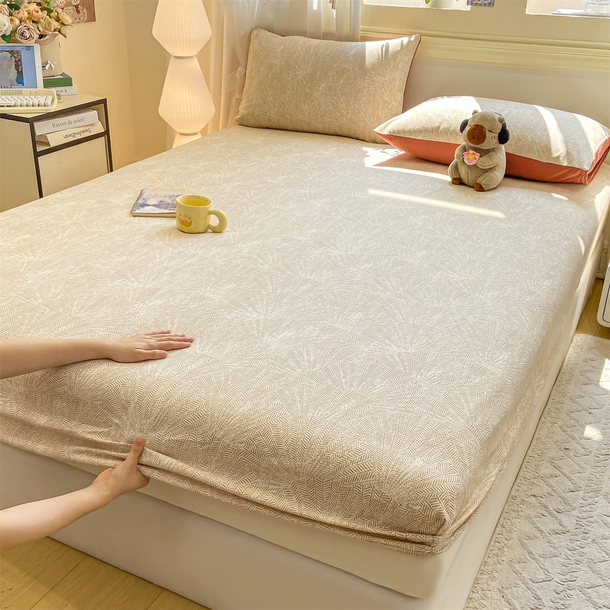 91家纺网 家纺一手货源 找家纺 灰鲸 2025新款A类全棉磨毛单品床笠 床笠单件 南昭-咖