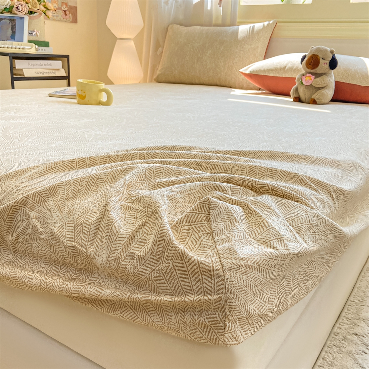 91家纺网 家纺一手货源 找家纺 灰鲸 2025新款A类全棉磨毛单品床笠 床笠单件 南昭-咖