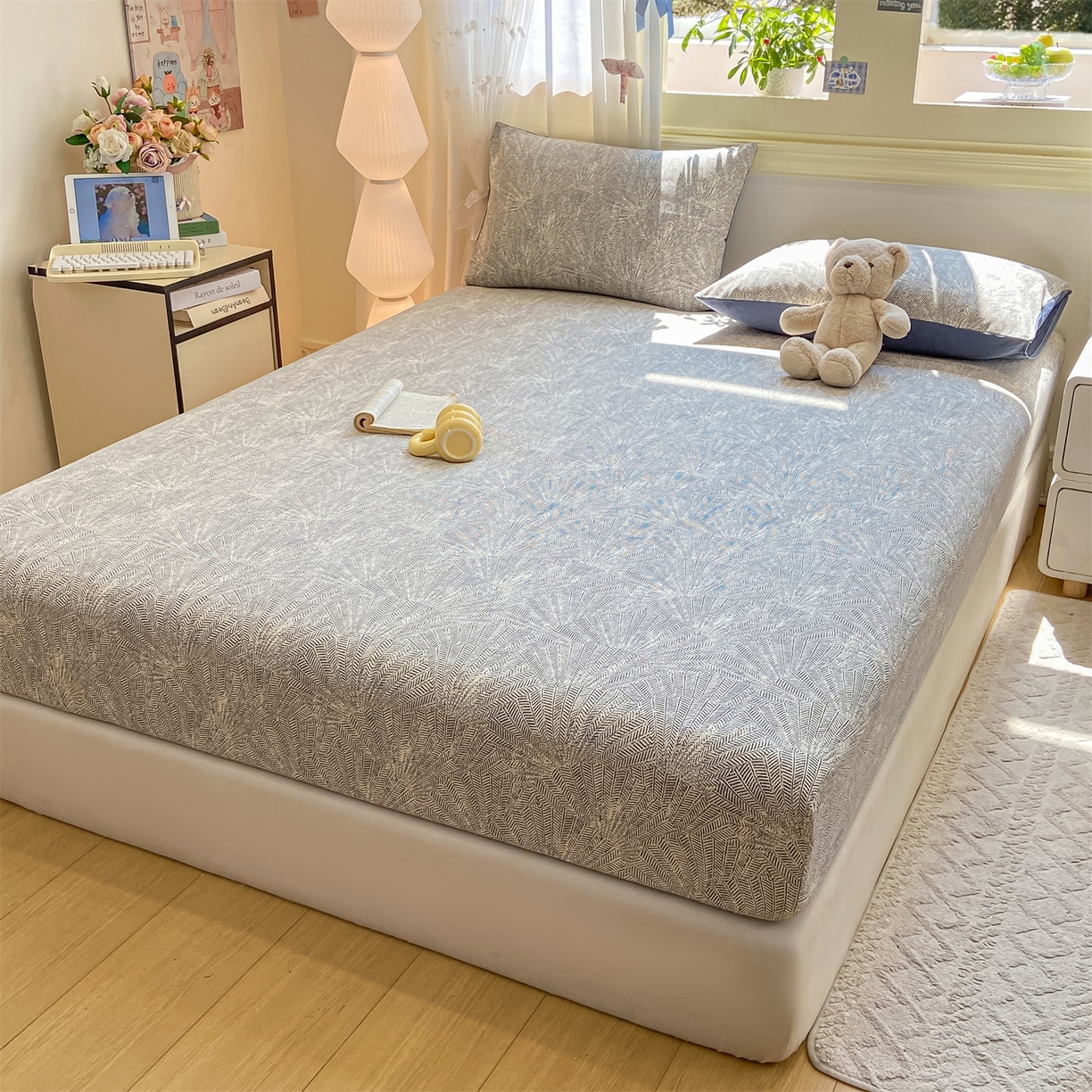 91家纺网 家纺一手货源 找家纺 灰鲸 2025新款A类全棉磨毛单品床笠 床笠单件 南昭-蓝