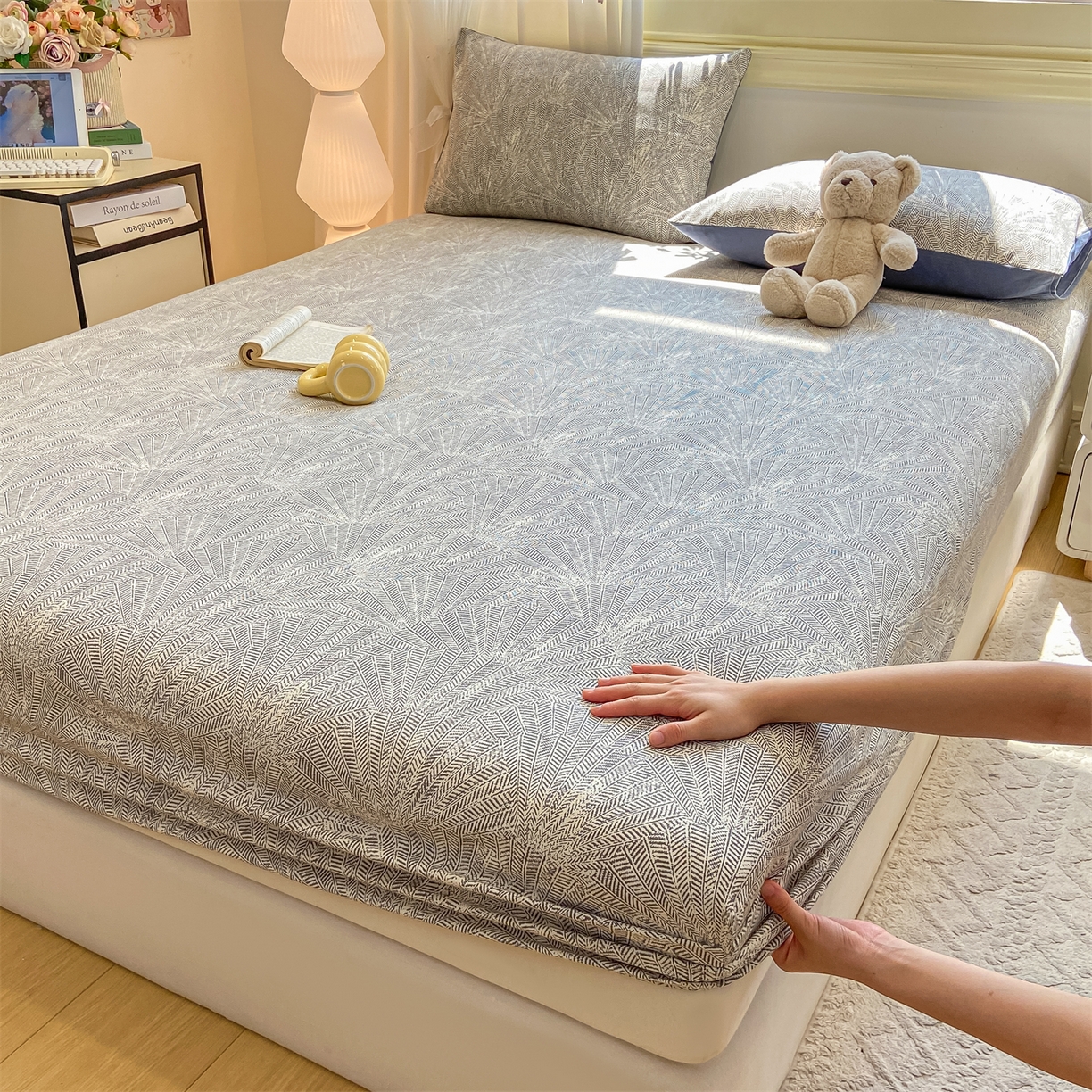 91家纺网 家纺一手货源 找家纺 灰鲸 2025新款A类全棉磨毛单品床笠 床笠单件 南昭-蓝