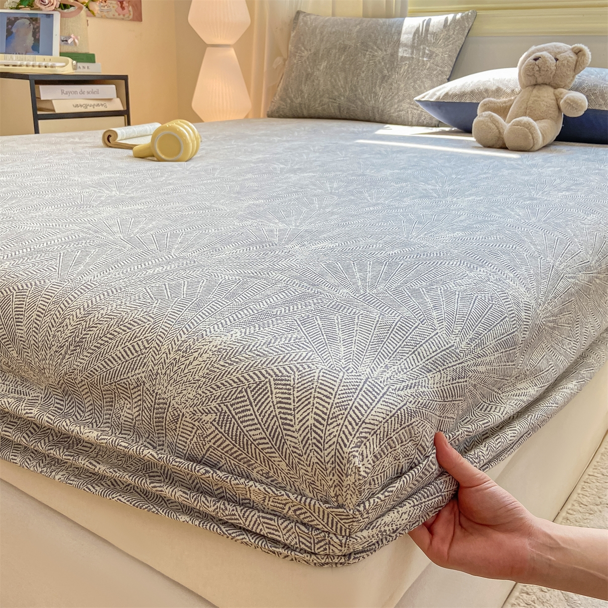 91家纺网 家纺一手货源 找家纺 灰鲸 2025新款A类全棉磨毛单品床笠 床笠单件 南昭-蓝