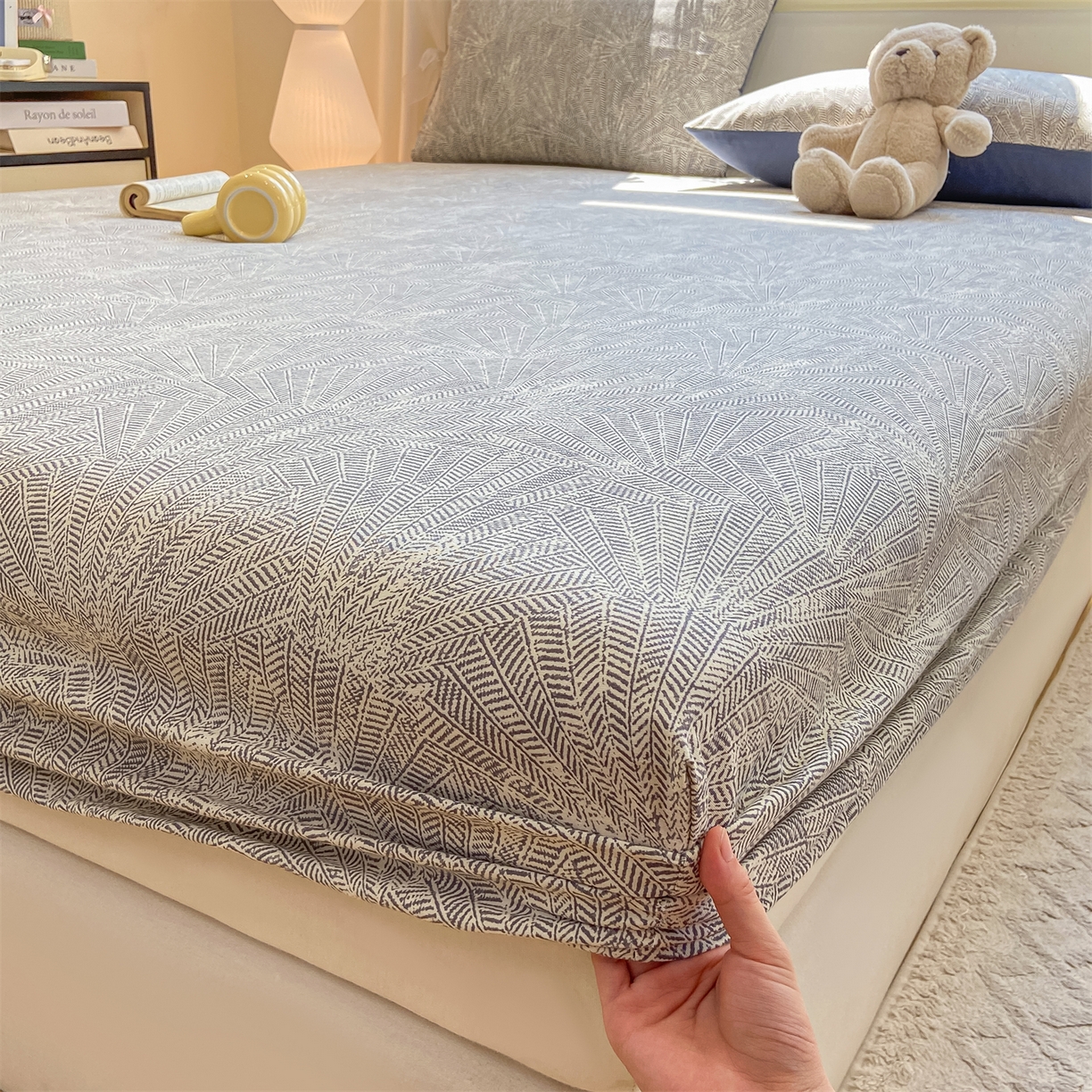 91家纺网 家纺一手货源 找家纺 灰鲸 2025新款A类全棉磨毛单品床笠 床笠单件 南昭-蓝