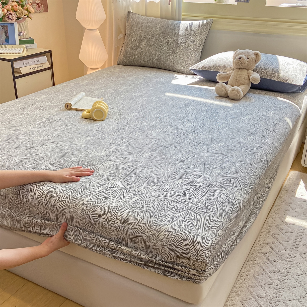 91家纺网 家纺一手货源 找家纺 灰鲸 2025新款A类全棉磨毛单品床笠 床笠单件 南昭-蓝