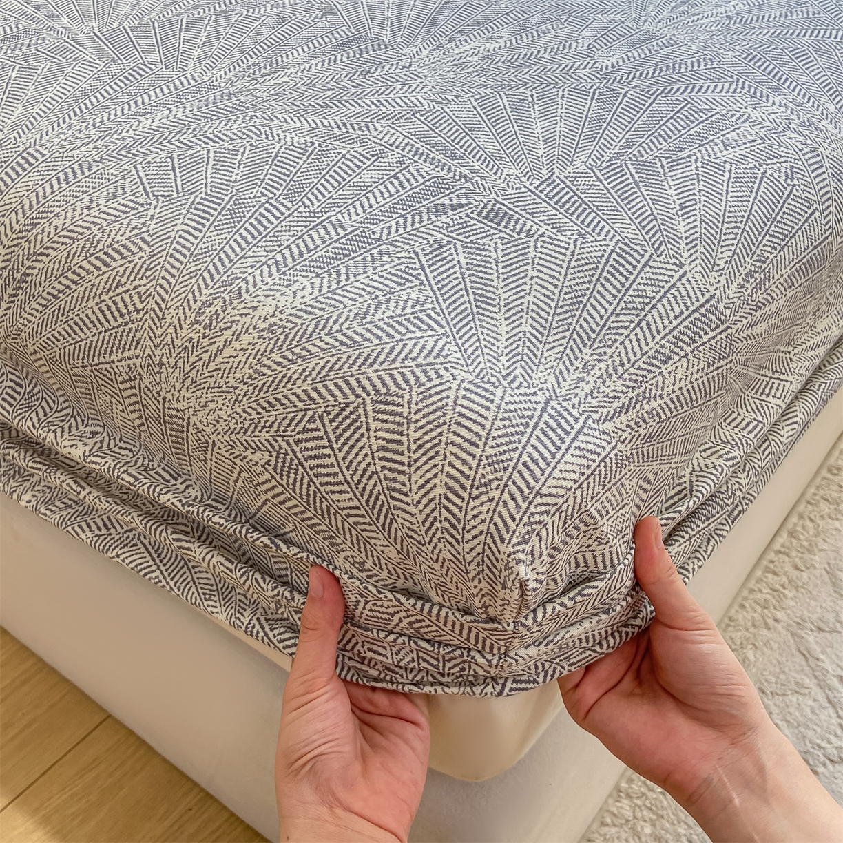 91家纺网 家纺一手货源 找家纺 灰鲸 2025新款A类全棉磨毛单品床笠 床笠单件 南昭-蓝