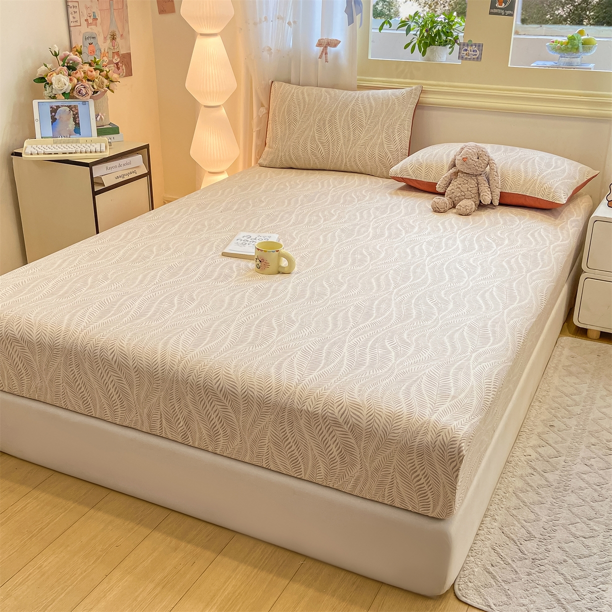 91家纺网 家纺一手货源 找家纺 灰鲸 2025新款A类全棉磨毛单品床笠 床笠单件 千逐-咖