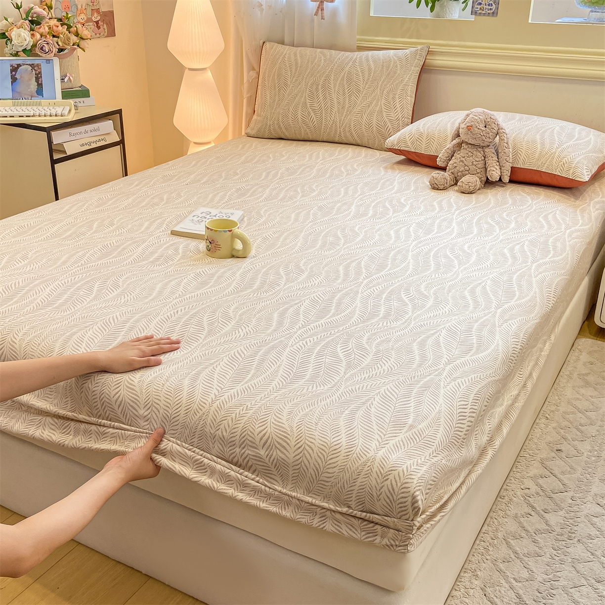 91家纺网 家纺一手货源 找家纺 灰鲸 2025新款A类全棉磨毛单品床笠 床笠单件 千逐-咖