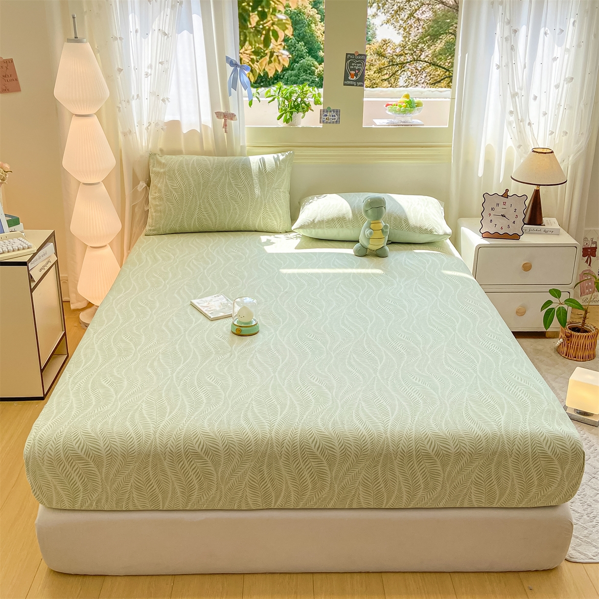 91家纺网 家纺一手货源 找家纺 灰鲸 2025新款A类全棉磨毛单品床笠 床笠单件 千逐-绿