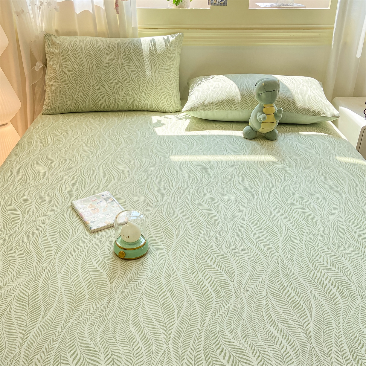 91家纺网 家纺一手货源 找家纺 灰鲸 2025新款A类全棉磨毛单品床笠 床笠单件 千逐-绿