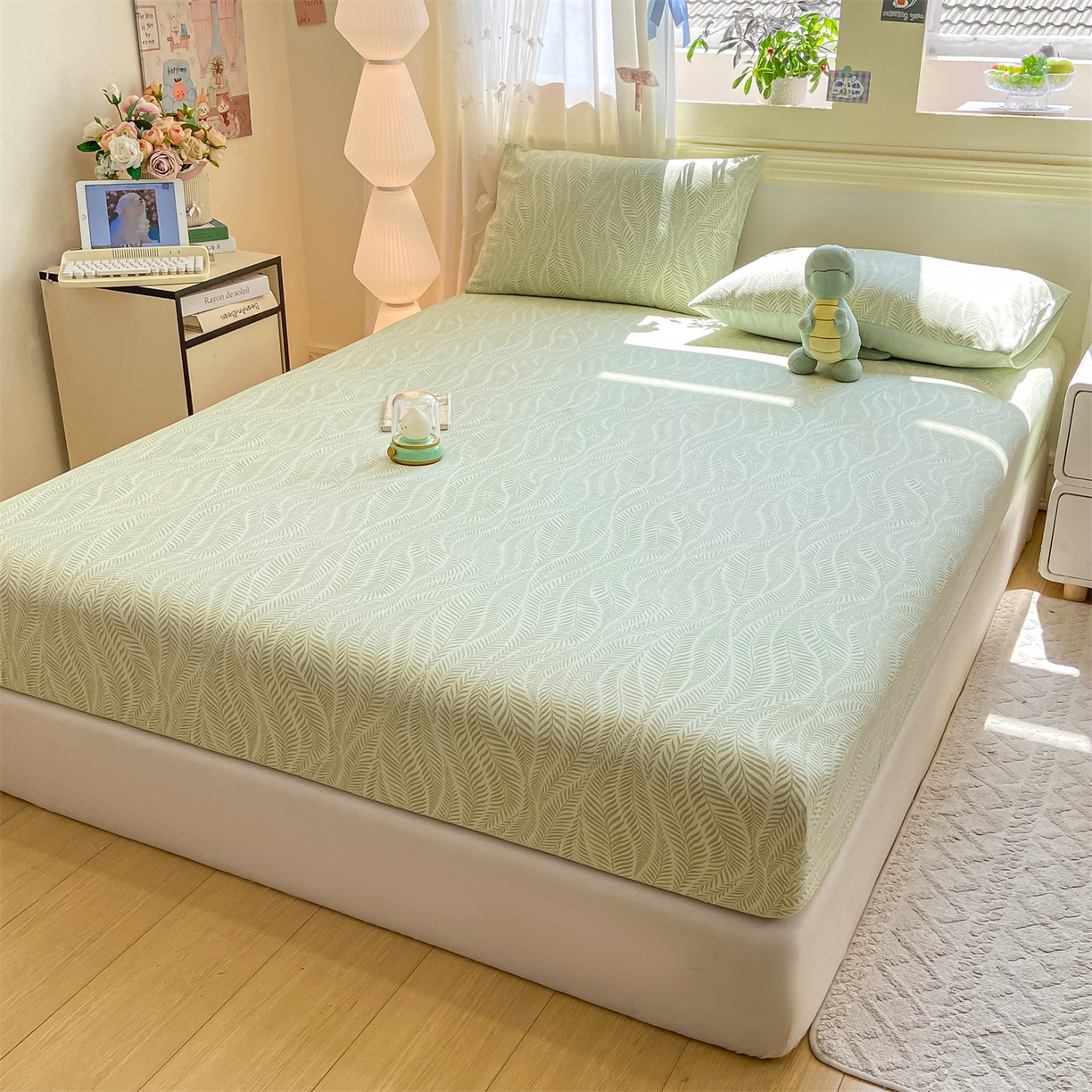 91家纺网 家纺一手货源 找家纺 灰鲸 2025新款A类全棉磨毛单品床笠 床笠单件 千逐-绿