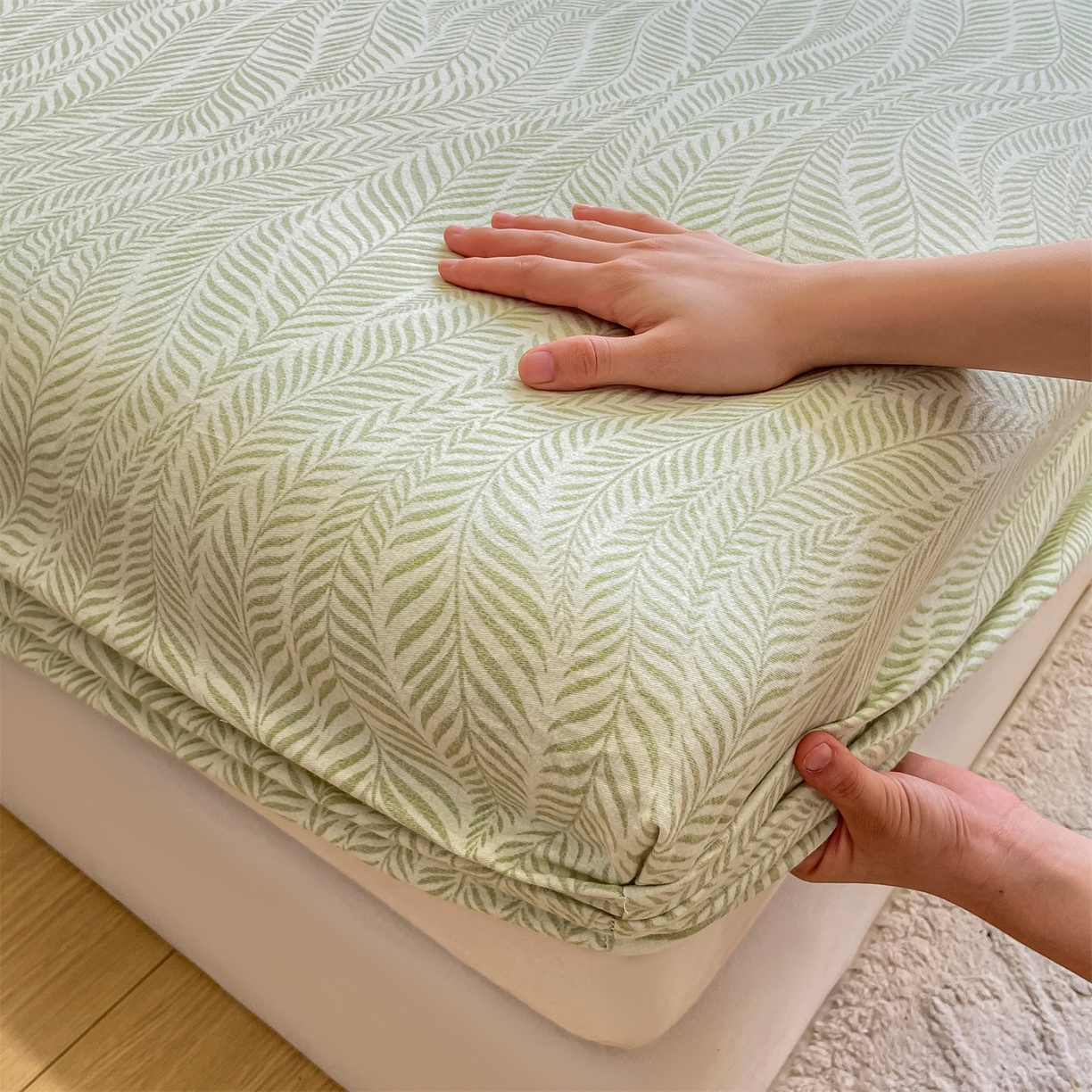 91家纺网 家纺一手货源 找家纺 灰鲸 2025新款A类全棉磨毛单品床笠 床笠单件 千逐-绿