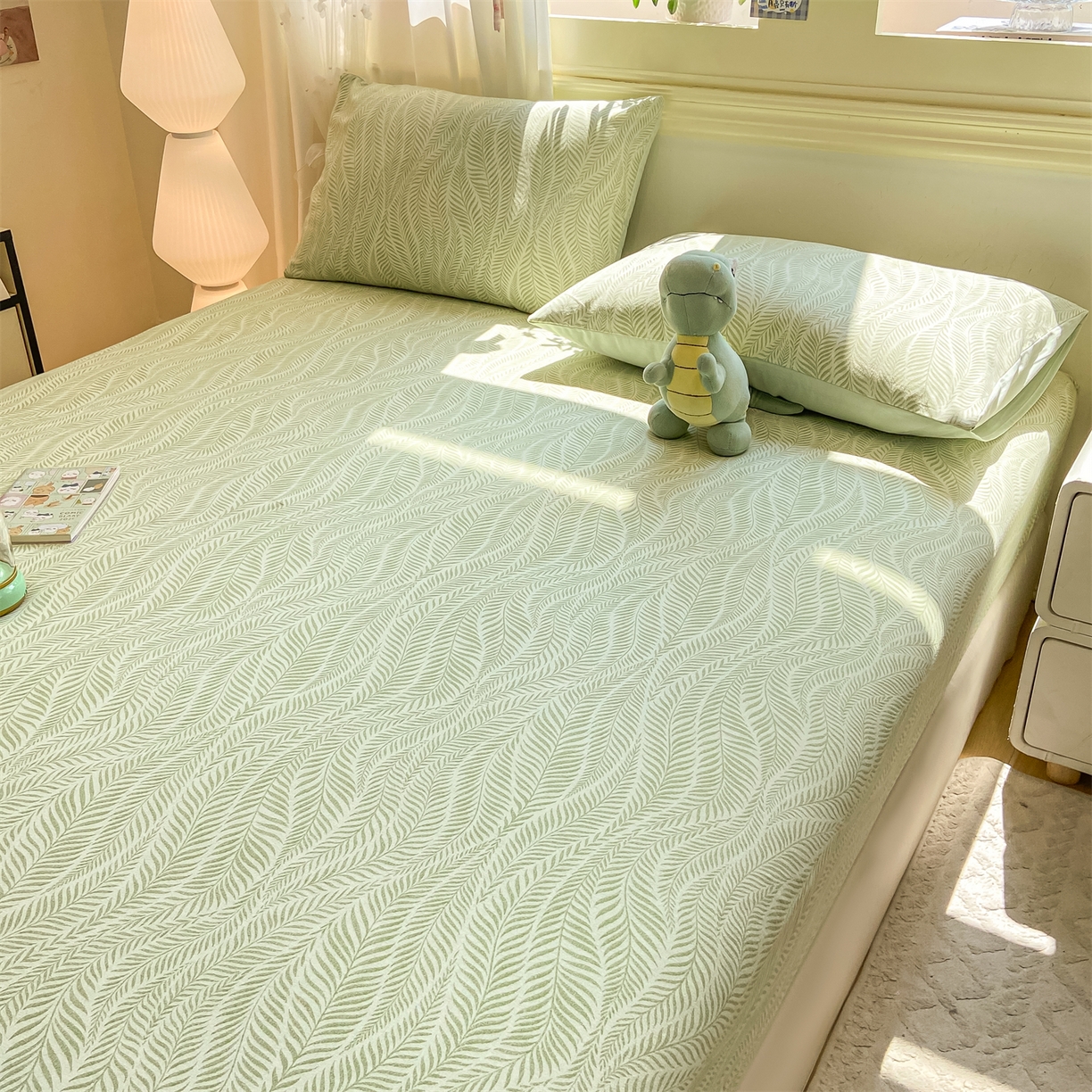 91家纺网 家纺一手货源 找家纺 灰鲸 2025新款A类全棉磨毛单品床笠 床笠单件 千逐-绿