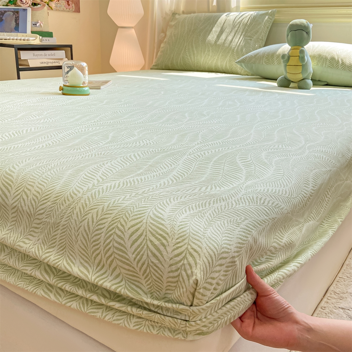 91家纺网 家纺一手货源 找家纺 灰鲸 2025新款A类全棉磨毛单品床笠 床笠单件 千逐-绿