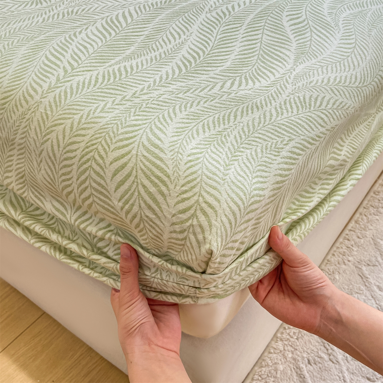 91家纺网 家纺一手货源 找家纺 灰鲸 2025新款A类全棉磨毛单品床笠 床笠单件 千逐-绿