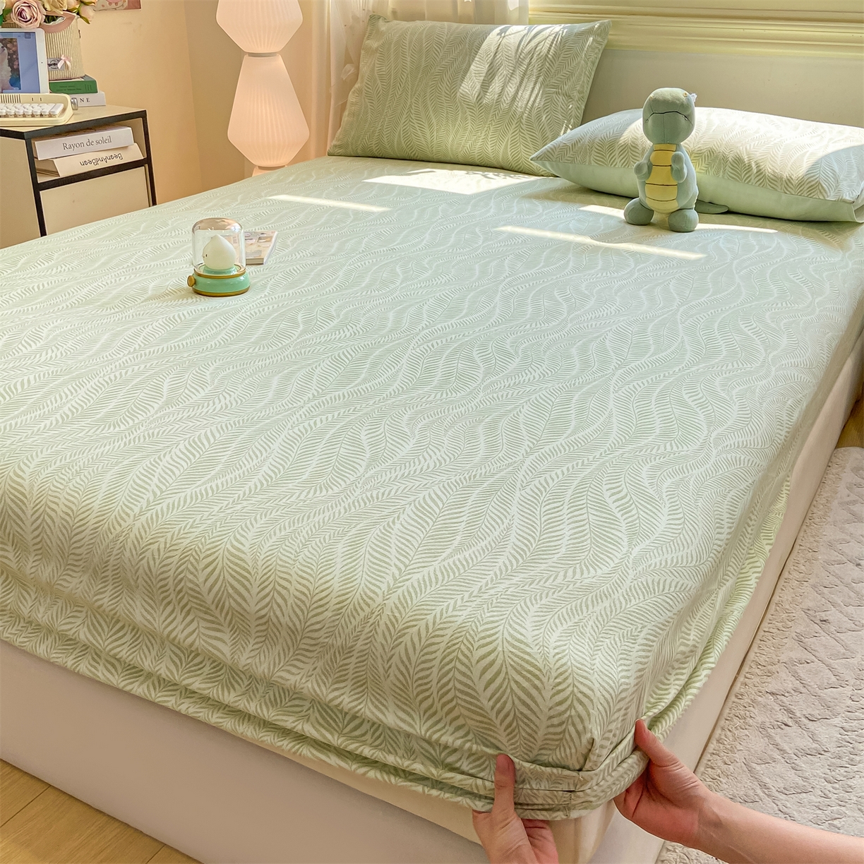 91家纺网 家纺一手货源 找家纺 灰鲸 2025新款A类全棉磨毛单品床笠 床笠单件 千逐-绿