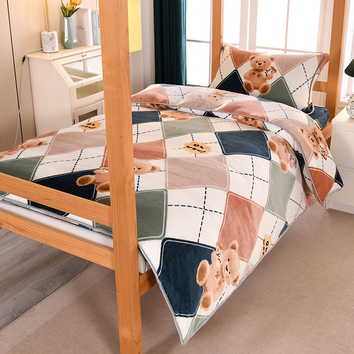 91家纺网 家纺一手货源 找家纺 （总）乐旗家纺 2025新款5斤加厚牛奶绒三件学生宿舍上下铺单人床