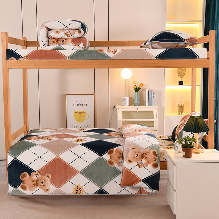 91家纺网 家纺一手货源 找家纺 （总）乐旗家纺 2025新款5斤加厚牛奶绒三件学生宿舍上下铺单人床