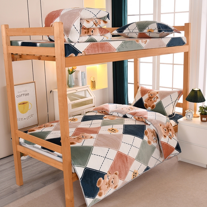 91家纺网 家纺一手货源 找家纺 （总）乐旗家纺 2025新款5斤加厚牛奶绒三件学生宿舍上下铺单人床