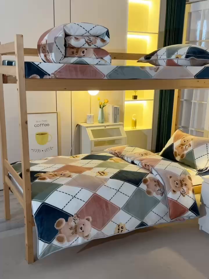 91家纺网 家纺一手货源 找家纺 （总）乐旗家纺 2025新款5斤加厚牛奶绒三件学生宿舍上下铺单人床