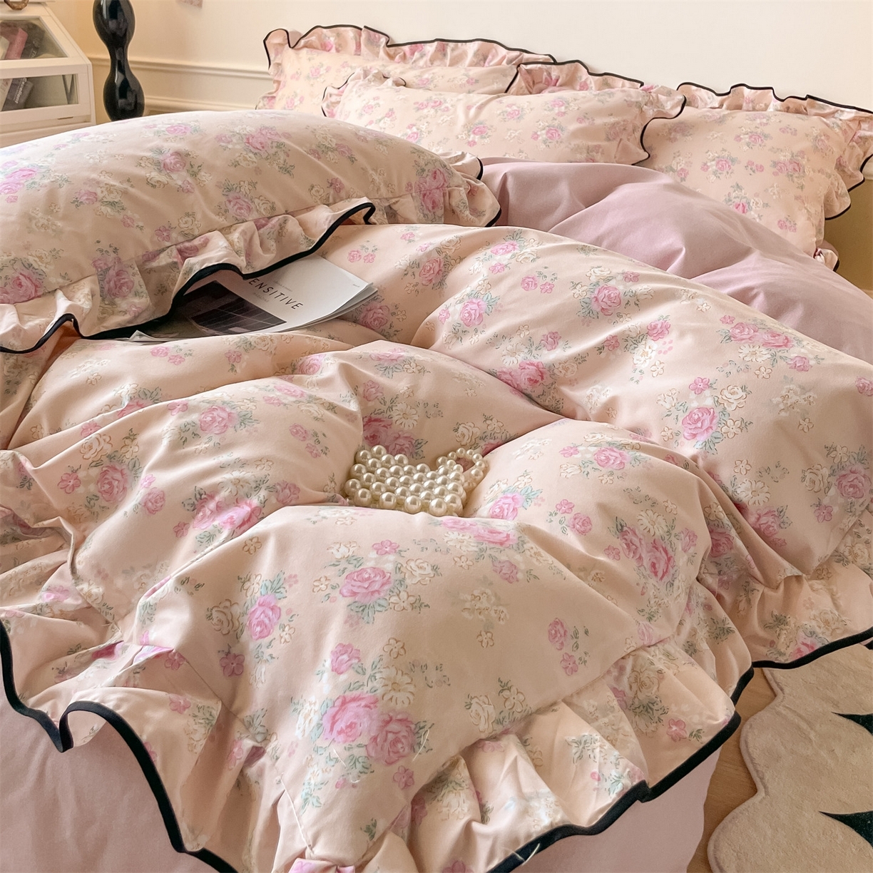 91家纺网 家纺一手货源 找家纺 （总）义博家纺 2025新款韩版花边印花四件套四件套