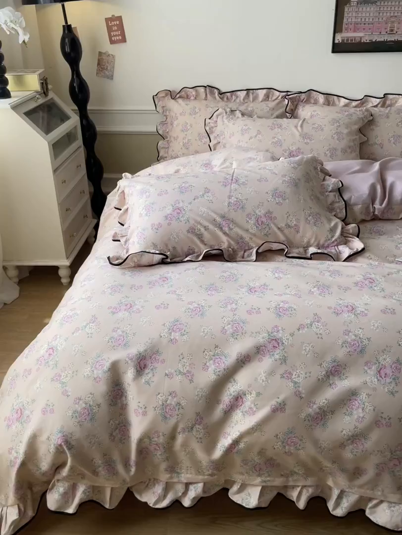 91家纺网 家纺一手货源 找家纺 （总）义博家纺 2025新款韩版花边印花四件套四件套