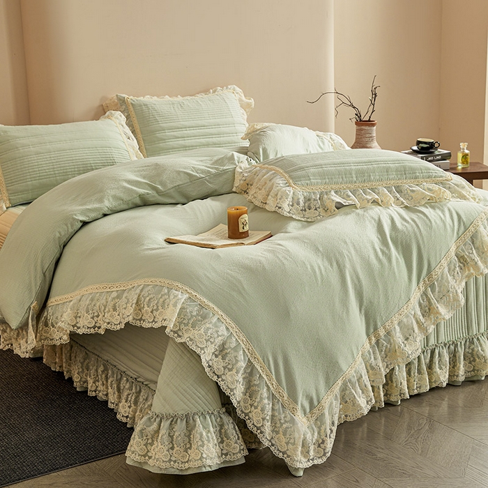 91家纺网 家纺一手货源 找家纺 予梦家纺 2025新款床盖 蔷薇-清洗绿