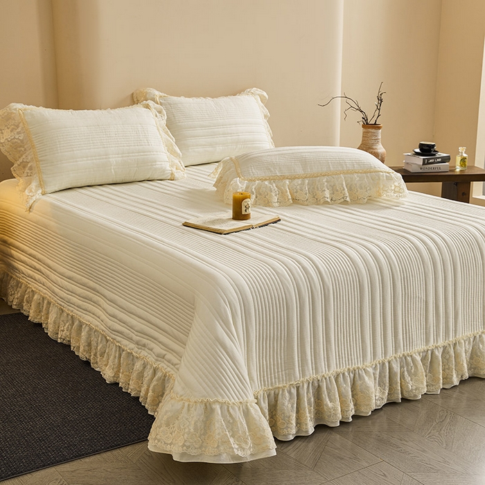 91家纺网 家纺一手货源 找家纺 予梦家纺 2025新款床盖 蔷薇-牛奶白