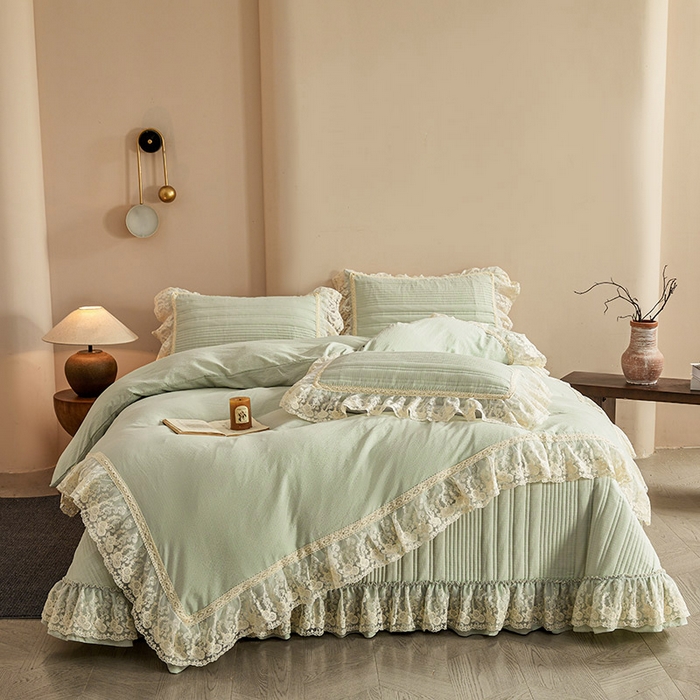 91家纺网 家纺一手货源 找家纺 予梦家纺 2025新款床盖 蔷薇-清洗绿