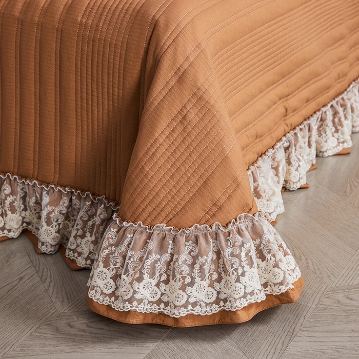 91家纺网 家纺一手货源 找家纺 予梦家纺 2025新款床盖 蔷薇-摩卡棕