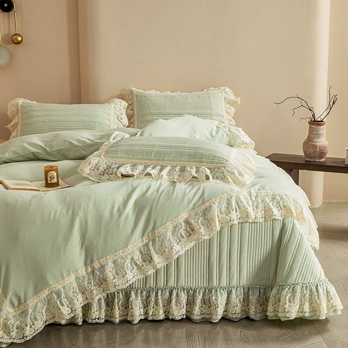 91家纺网 家纺一手货源 找家纺 予梦家纺 2025新款床盖 蔷薇-清洗绿