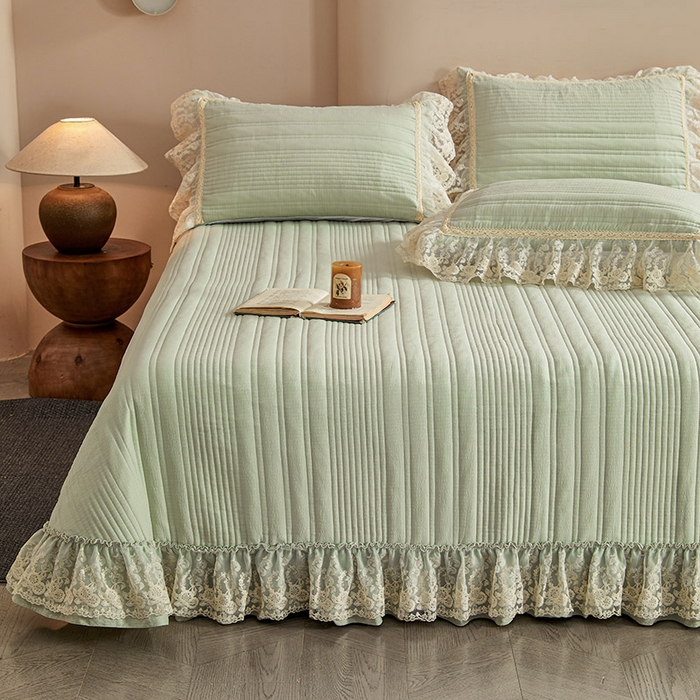 91家纺网 家纺一手货源 找家纺 予梦家纺 2025新款床盖 蔷薇-清洗绿