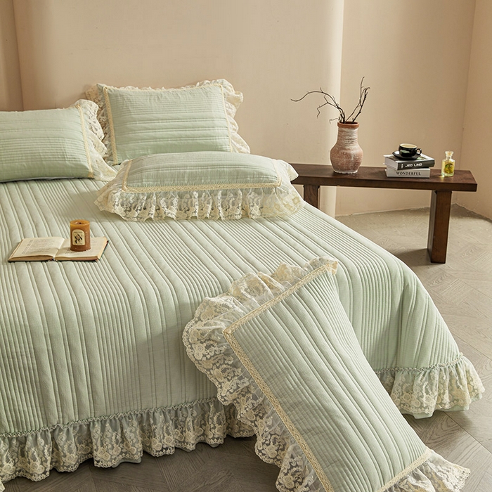 91家纺网 家纺一手货源 找家纺 予梦家纺 2025新款床盖 蔷薇-清洗绿