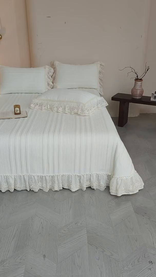 91家纺网 家纺一手货源 找家纺 予梦家纺 2025新款床盖 蔷薇-牛奶白