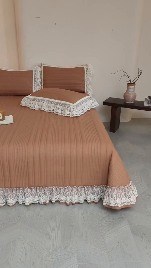 91家纺网 家纺一手货源 找家纺 予梦家纺 2025新款床盖 蔷薇-摩卡棕