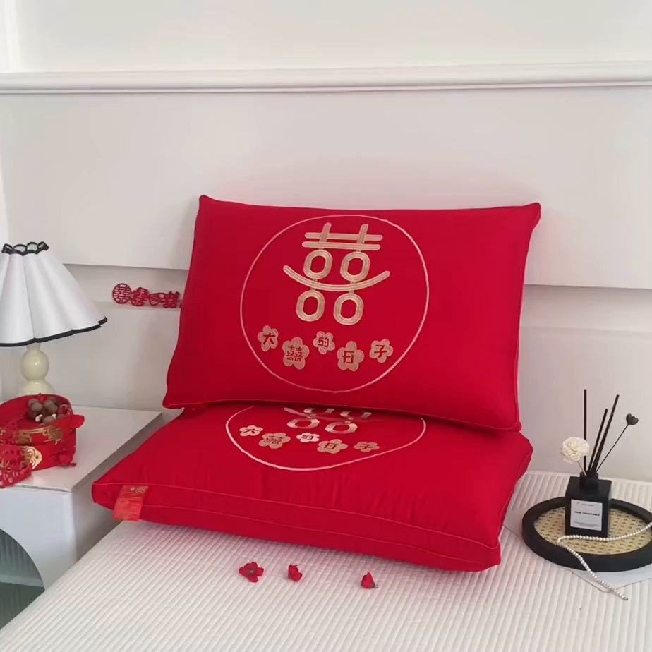 91家纺网 家纺一手货源 找家纺 （总）永乐枕芯 2025新款大红枕头婚庆枕芯结婚婚礼喜庆枕头枕芯