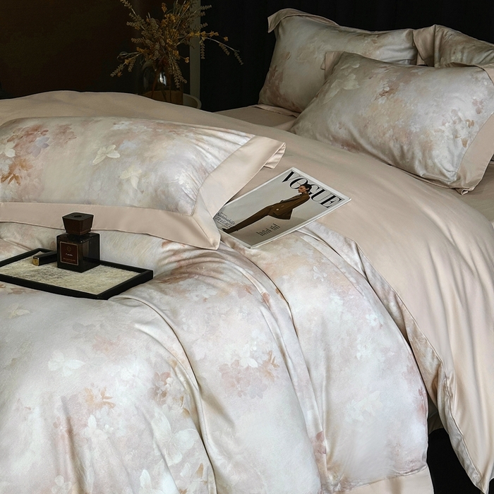 91家纺网 家纺一手货源 找家纺 南泉坊 2025新款60支全棉纯棉数码印花磨毛四件套 布拉格-米色