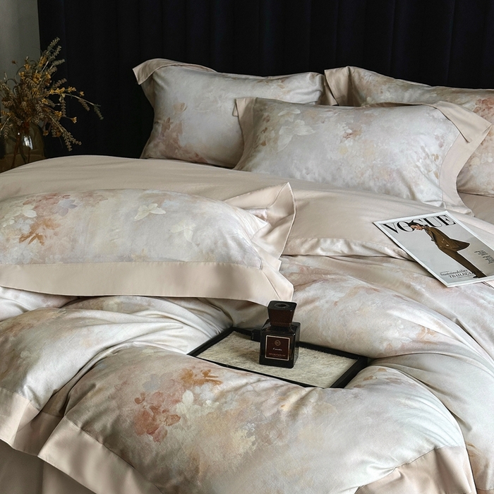 91家纺网 家纺一手货源 找家纺 南泉坊 2025新款60支全棉纯棉数码印花磨毛四件套 布拉格-米色