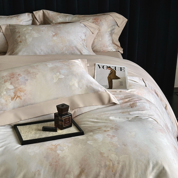 91家纺网 家纺一手货源 找家纺 南泉坊 2025新款60支全棉纯棉数码印花磨毛四件套 布拉格-米色