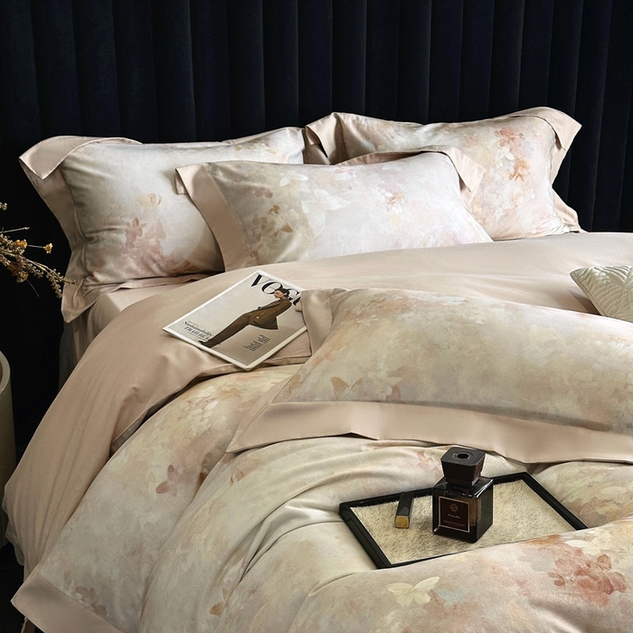 91家纺网 家纺一手货源 找家纺 南泉坊 2025新款60支全棉纯棉数码印花磨毛四件套 布拉格-米色