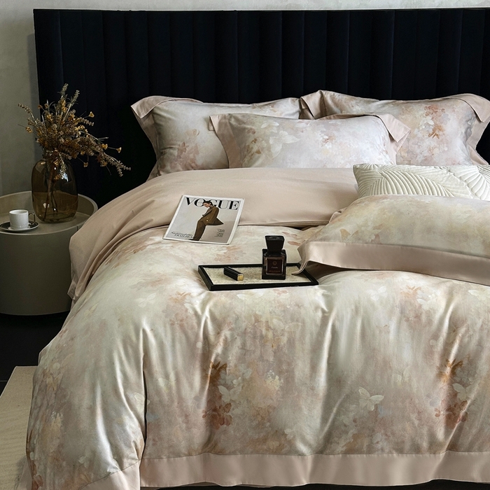 91家纺网 家纺一手货源 找家纺 南泉坊 2025新款60支全棉纯棉数码印花磨毛四件套 布拉格-米色