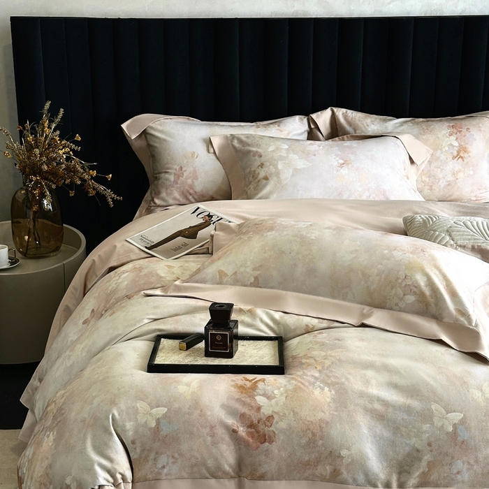 91家纺网 家纺一手货源 找家纺 南泉坊 2025新款60支全棉纯棉数码印花磨毛四件套 布拉格-米色