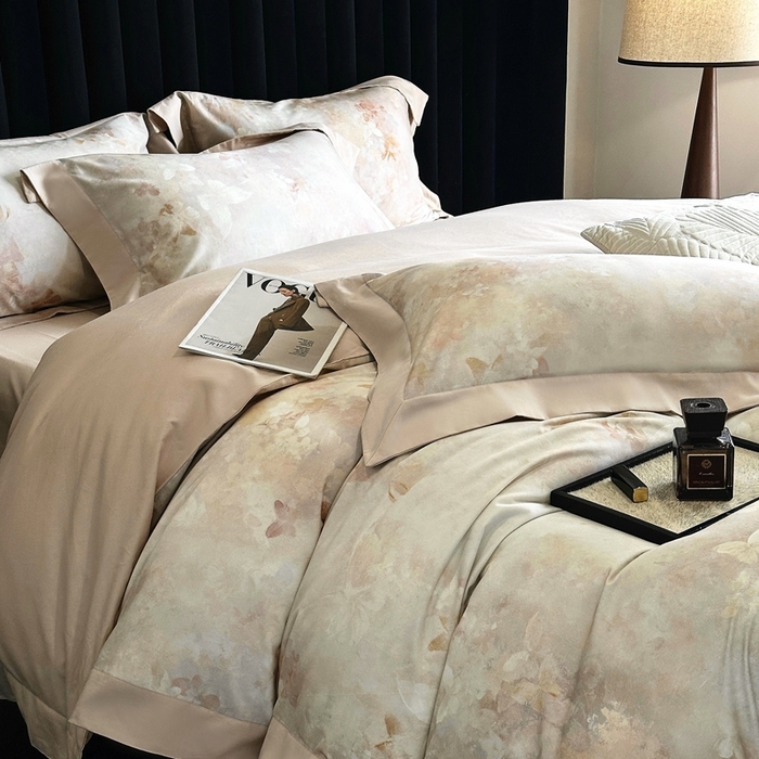 91家纺网 家纺一手货源 找家纺 南泉坊 2025新款60支全棉纯棉数码印花磨毛四件套 布拉格-米色