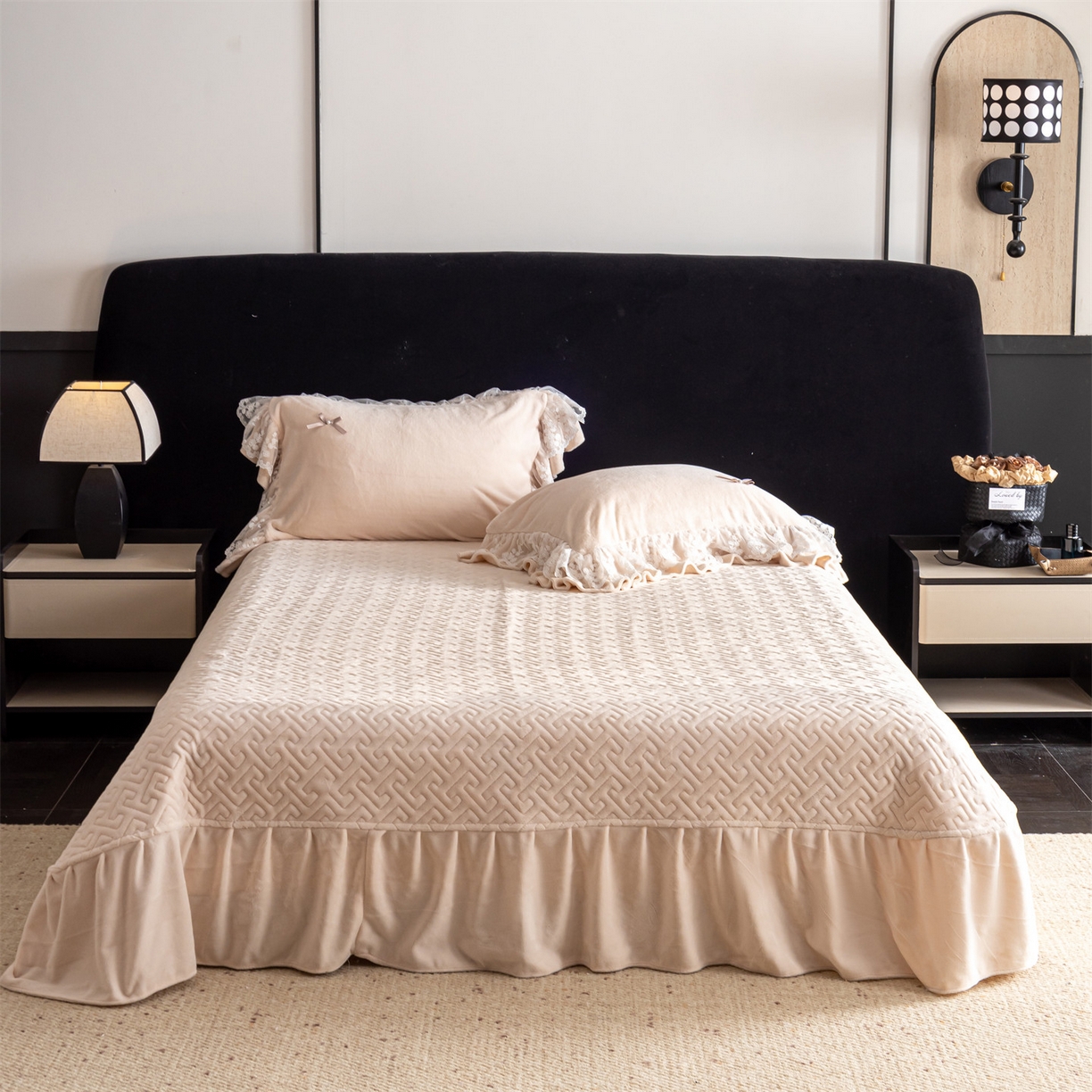 91家纺网 家纺一手货源 找家纺 （总）罗优家纺 2025新款柔梦花边款暖绒四件套