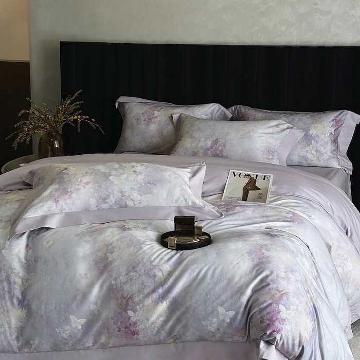 南泉坊 2025新款60支全棉纯棉数码印花磨毛四件套 布拉格-紫