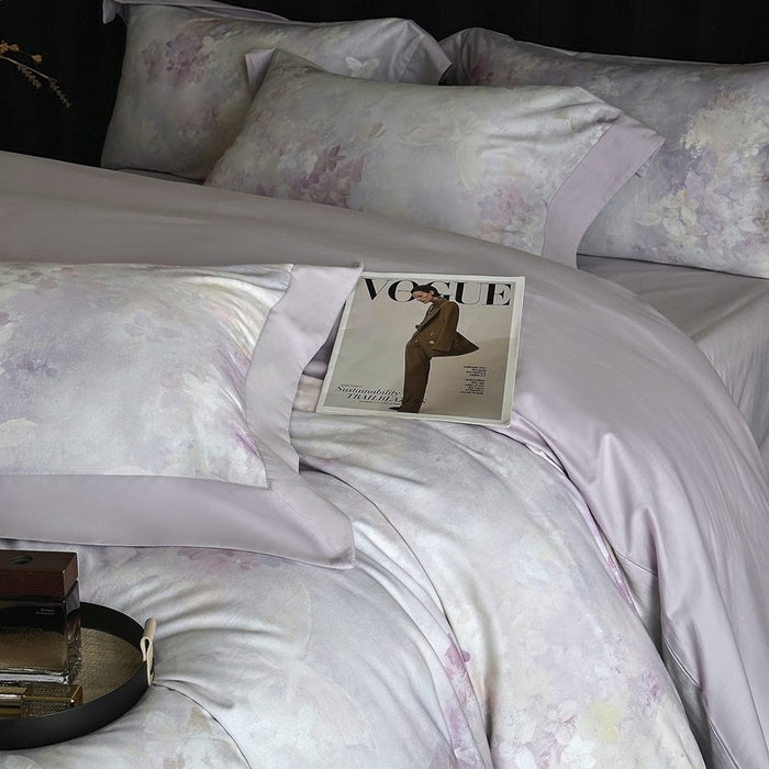 91家纺网 家纺一手货源 找家纺 南泉坊 2025新款60支全棉纯棉数码印花磨毛四件套 布拉格-紫