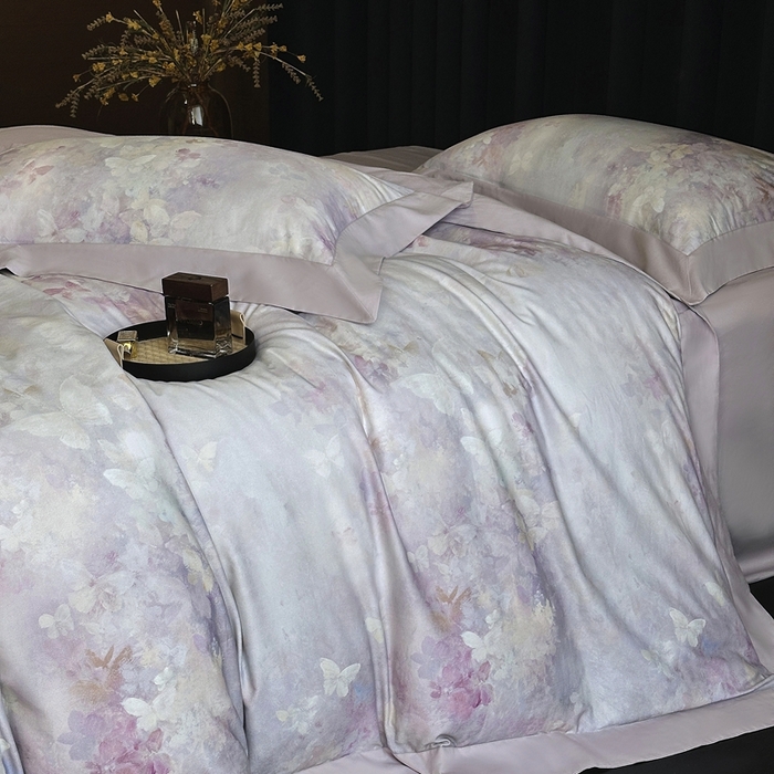 91家纺网 家纺一手货源 找家纺 南泉坊 2025新款60支全棉纯棉数码印花磨毛四件套 布拉格-紫