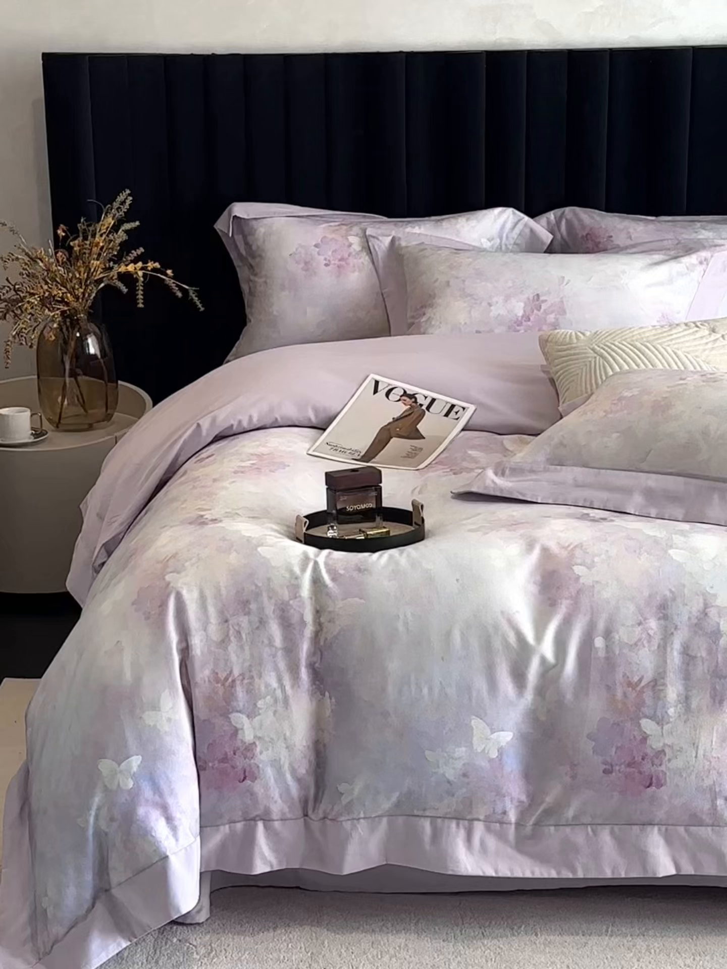 91家纺网 家纺一手货源 找家纺 南泉坊 2025新款60支全棉纯棉数码印花磨毛四件套 布拉格-紫