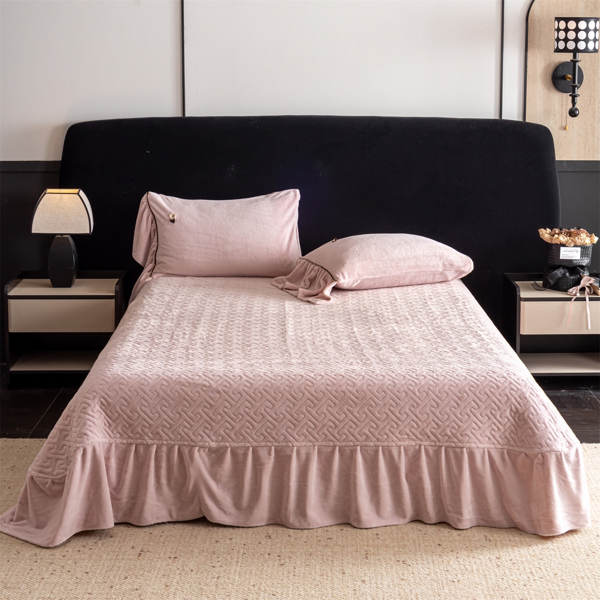 91家纺网 家纺一手货源 找家纺 （总）罗优家纺 2025新款柔暖皱幔款暖绒四件套