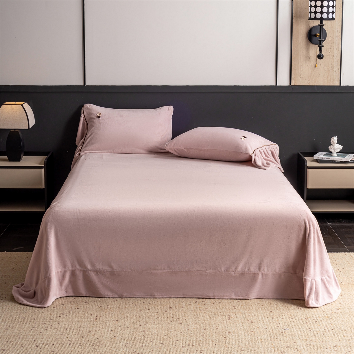 91家纺网 家纺一手货源 找家纺 罗优家纺 2025新款柔暖皱幔款暖绒四件套 浅粉