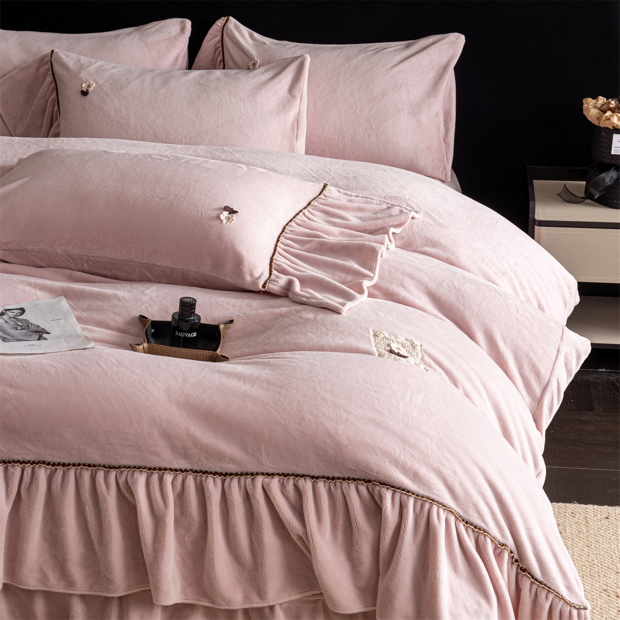 91家纺网 家纺一手货源 找家纺 （总）罗优家纺 2025新款柔暖皱幔款暖绒四件套