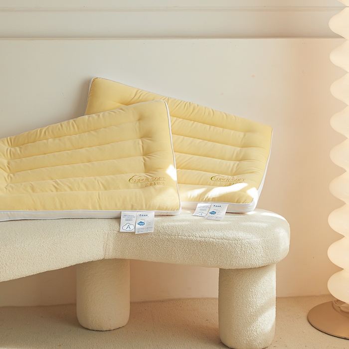 91家纺网 家纺一手货源 找家纺 皇冠之家枕芯 2025新款云柔绒感枕头枕芯 黄色